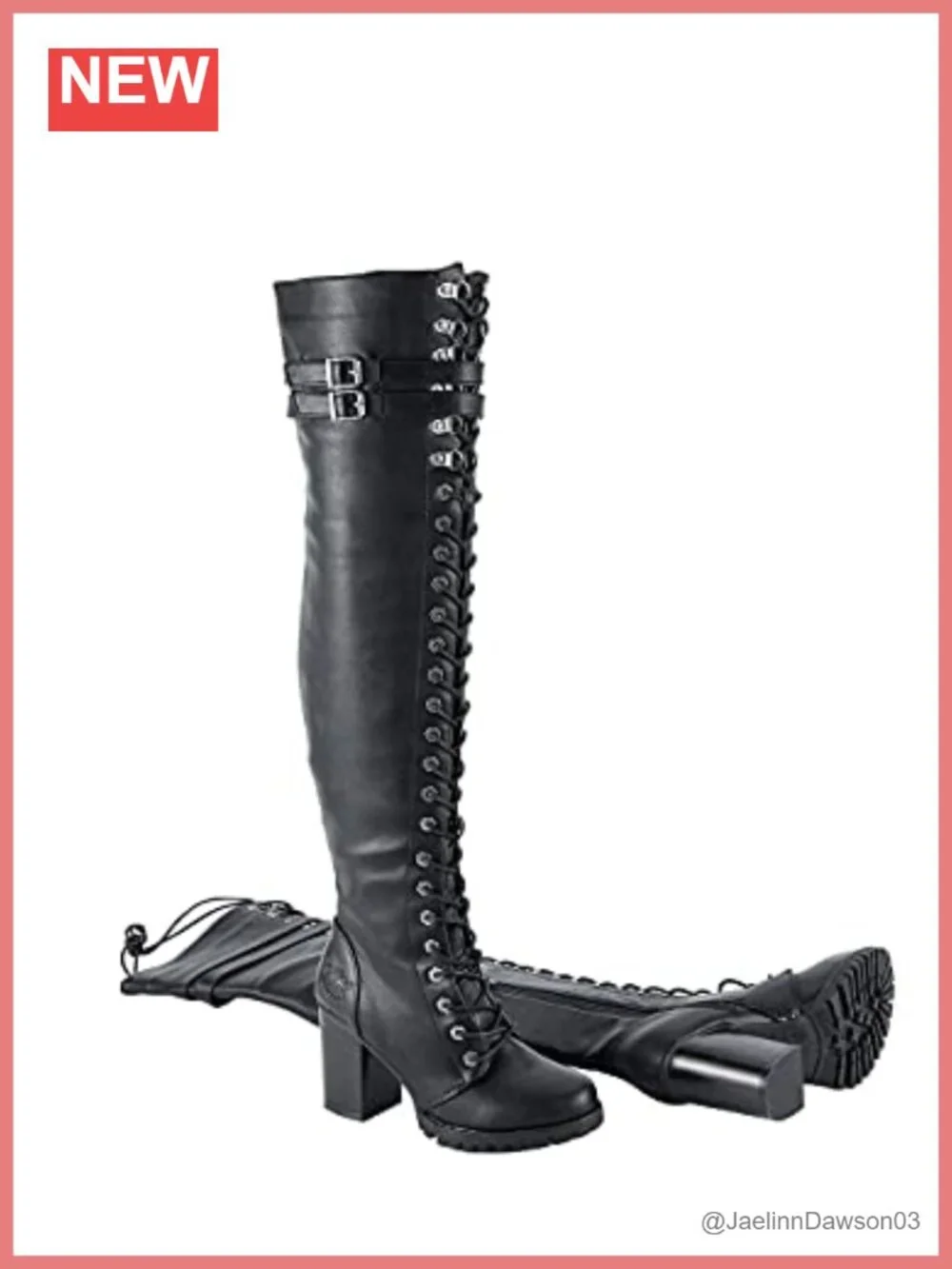 Over The Knee Lace Up Leather Boots with Zip & Buckle High Heel Tall Boots